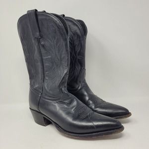 Tony Lama Boots Womens 7.5 Black Leather Western Cowboy Rodeo Festival 1970
